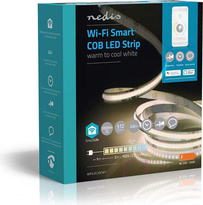 Immagine prodotto Nedis Striscia LED SmartLife Wi-Fi, 2 m, IP20 - Bianco (Bianco, 200 cm, Interno)