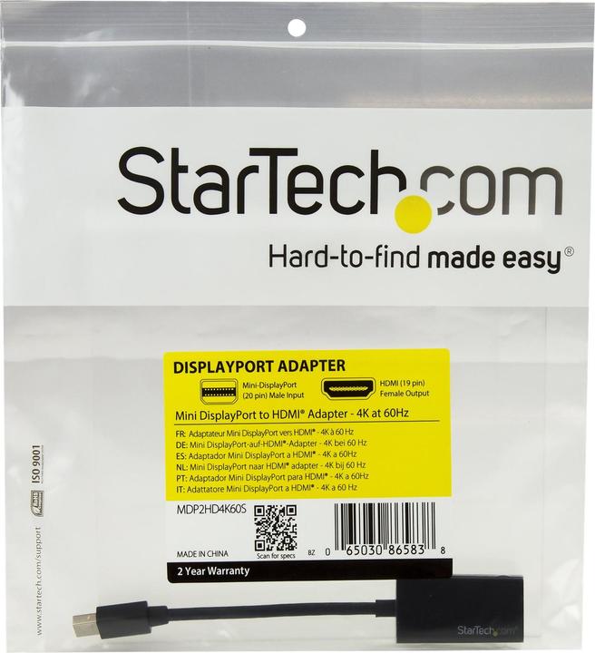 Immagine prodotto StarTech Adattatore da Mini DisplayPort a HDMI - Convertitore da mDP a HDMI 4K - UHD 4K 60Hz (HDMI, 15.20 cm)
