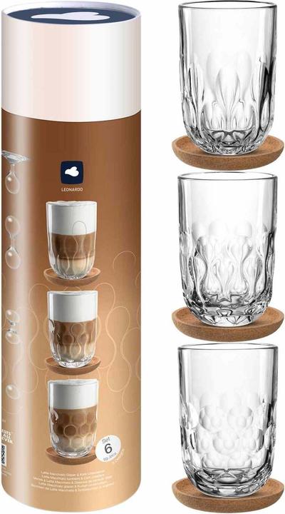 Actual product image Leonardo Cappuccino Becher Gocce mit Untersetzer 380 ml (390 ml, 6 x)
