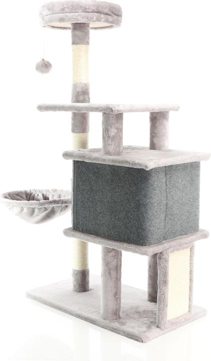 Actual product image Fudajo Cat Tree Light Grey Scratching Tree 112cm High Climbing Tree with Cat House and Lying Recess (112 cm, Light grey)