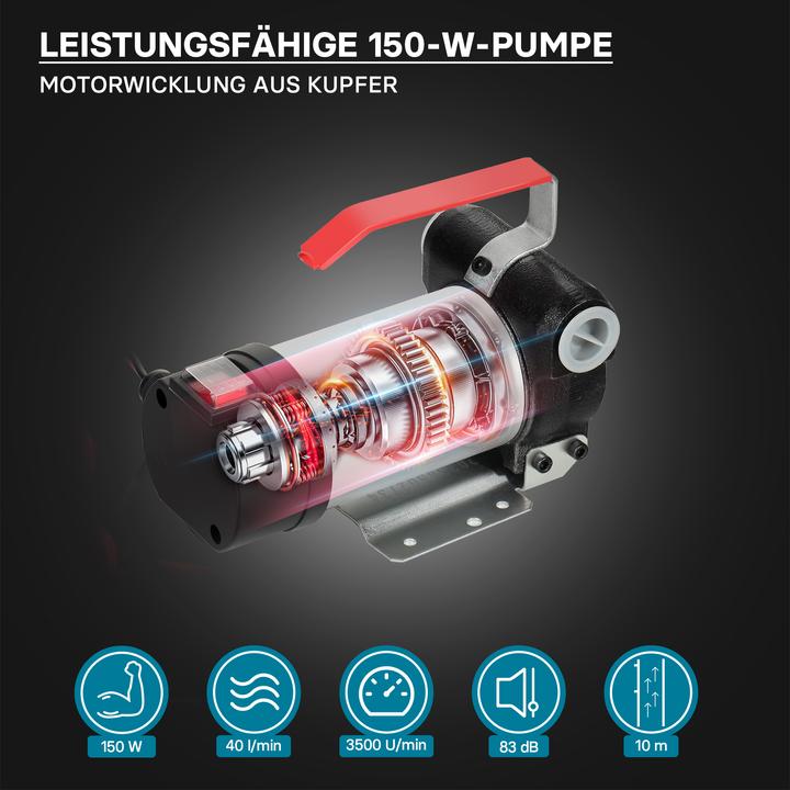 Produktbild Wiltec Bio Dieselpumpe 12V 150W 40l/min Heizölpumpe selbstansaugend Zapfpistole