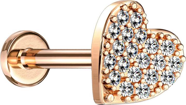 Produktbild Star Piercing Micro Labret Innengewinde rosegold Herz mit Kristallen (Messing, Chirurgenstahl 316L)