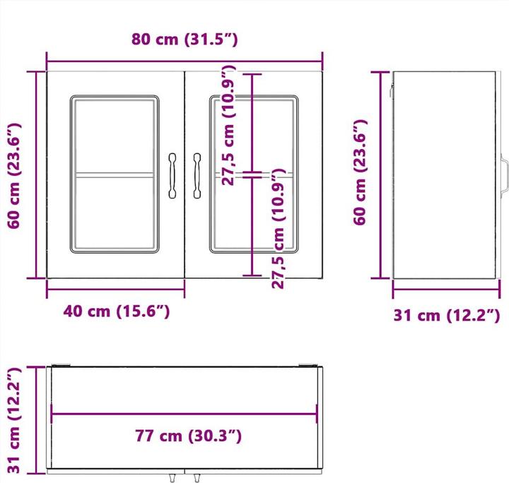 Produktbild VidaXL Küchen-Hängeschrank mit Glastür Kalmar Braun Eichen-Optik (80 x 31 x 60 cm)