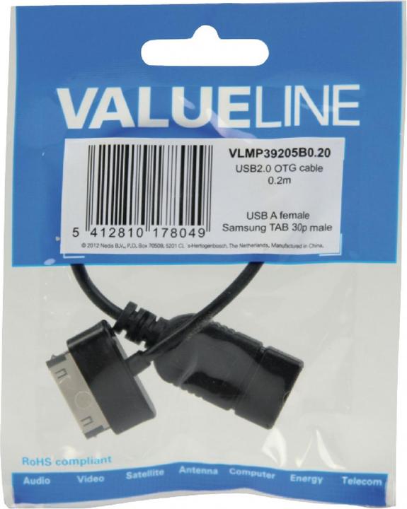 Image du produit Valueline Câble de données USB 2.0 A - Samsung 30 broches OTG 0,20m (0.20 m, USB 2.0)