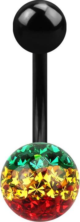 Image du produit Star Piercing Banane noire avec boule et boule de cristal Rasta époxy de protection (Acier chirurgical 316L, sans laiton)