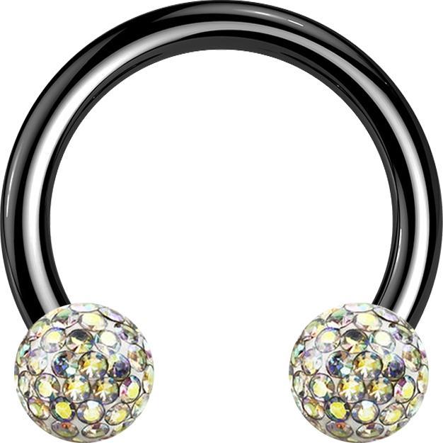 Star Piercing Circular Barbell schwarz mit zwei Kristall Kugeln multicolor Epoxy Schutzschicht (ohne Messing, Titan G23)