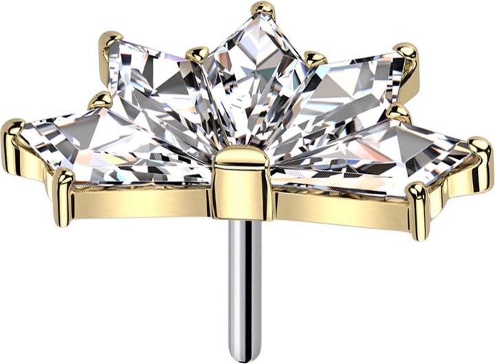 Star Piercing Threadless Fächer vergoldet fünf Diamant Kristalle silber (ohne Messing, Titan G23)