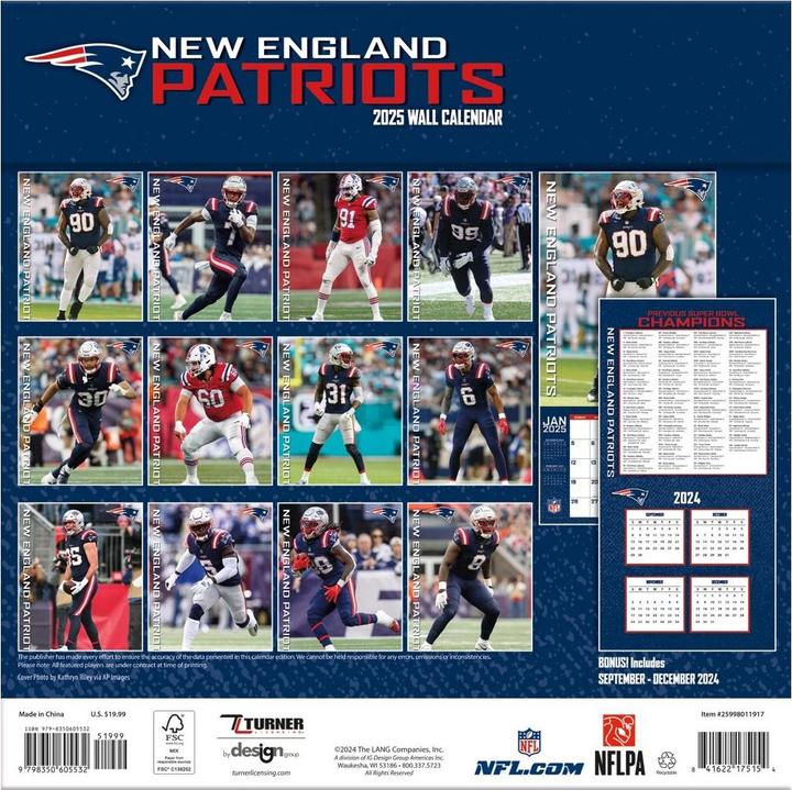 Actual product image NFL - New England Patriots - 30.5 x 30.5 cm team wall calendar 2025 (30.5 x 30.5 cm, French, Italian, Spanish, German, English)
