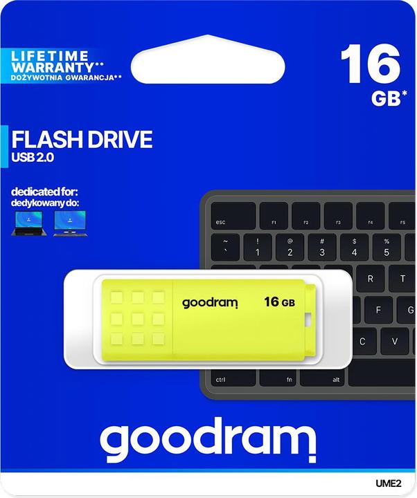 Produktbild Goodram UME2 - 16 GB - USB Typ-A - 2.0 - 20 MB/s - 9 g - Gelb (16 GB, USB-A)