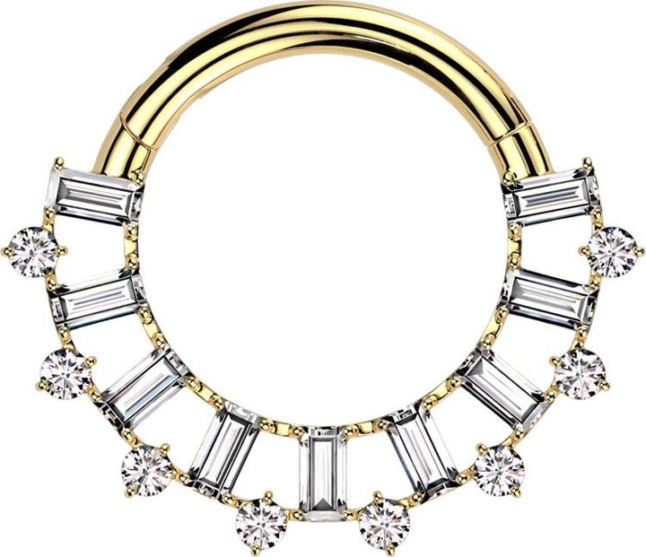 Produktbild Star Piercing Micro Segmentring klappbar vergoldet rechteckige und runde Kristalle silber (Titan G23)