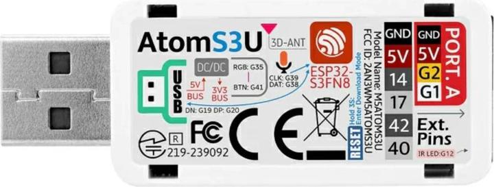 Produktbild M5Stack AtomS3U ESP32S3 Development Kit mit USB-A