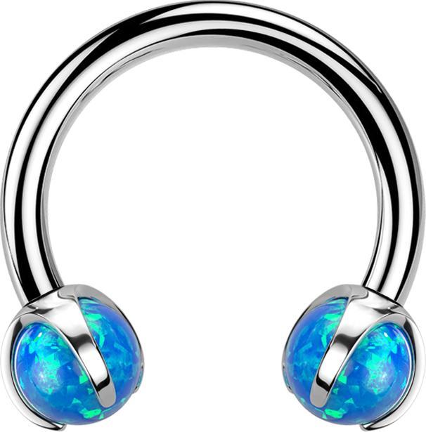 Star Piercing Micro Circular Barbell Innengewinde silber mit zwei Kugeln Opal blau gefasst (ohne Messing, Chirurgenstahl 316L)
