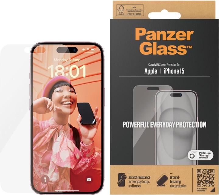 Immagine prodotto PanzerGlass Pellicola protettiva Classic Fit (1 Pezzo/i, Apple iPhone 15)