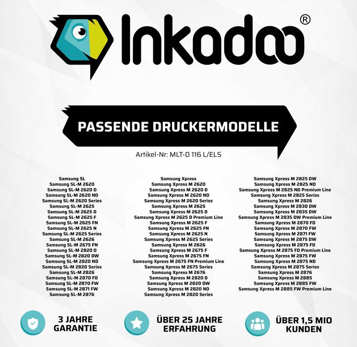 Produktbild Inkadoo kompatibler Toner als Ersatz für MLT-D116L/ELS / 116L passend für Samsung SL-M 2620 SL-M 2625 SL-M (BK)