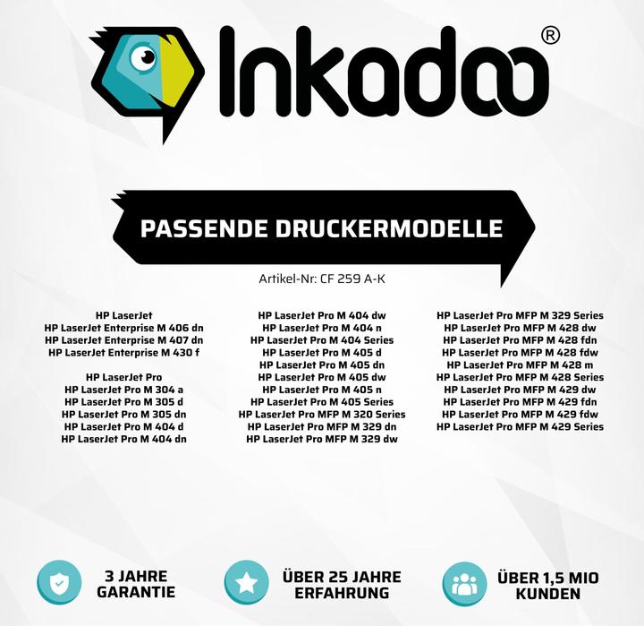 Immagine prodotto Inkadoo toner compatibile come ricambio per HP CF259 adatto a HP LaserJet Enterprise M 406 LaserJet (FC)
