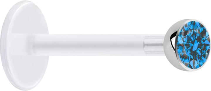Immagine prodotto Star Piercing Micro Labret trasparente con sfera e cristallo azzurro (senza ottone, Acciaio chirurgico 316L, Bioflex)