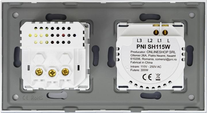 Produktbild PNI SH115W einfacher Glasschalter mit Touch, kombiniert mit Schuko-Steckdose und USB-Steckern