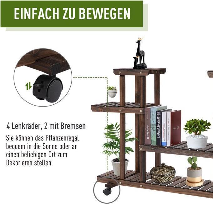 Image du produit Swisshandel24 Etagère à plantes, étagère à fleurs à quatre niveaux, escalier à fleurs, bois massif, carbonisé