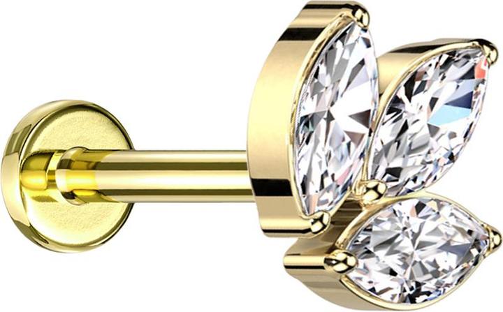 Produktbild Star Piercing Micro Labret Innengewinde vergoldet drei Ovalen Kristalle silber (Titan G23, ohne Messing)