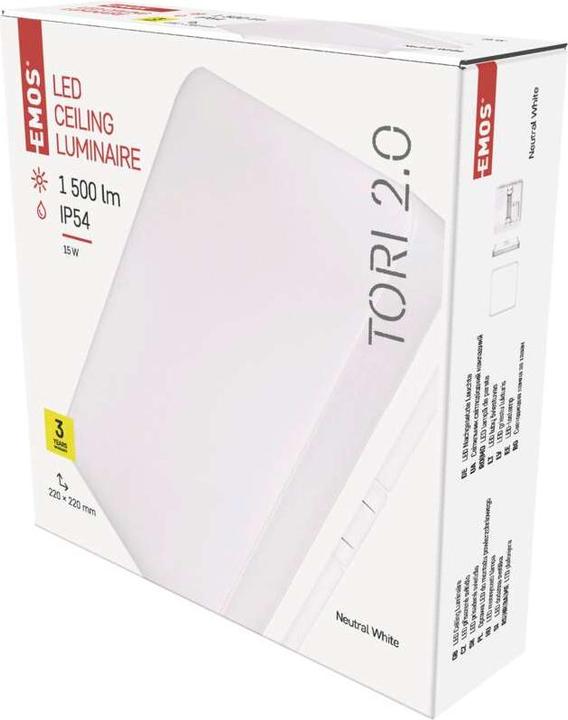 Produktbild Emos LED Deckenleuchte TORI, eckig, weiss 15W neutralweiss, IP54 (1500 lm)