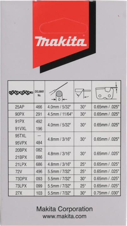 Immagine prodotto Makita 191H01-8 Catena per seghe 30cm 1,1mm 3/8 HM (Motosega, Sega a catena)