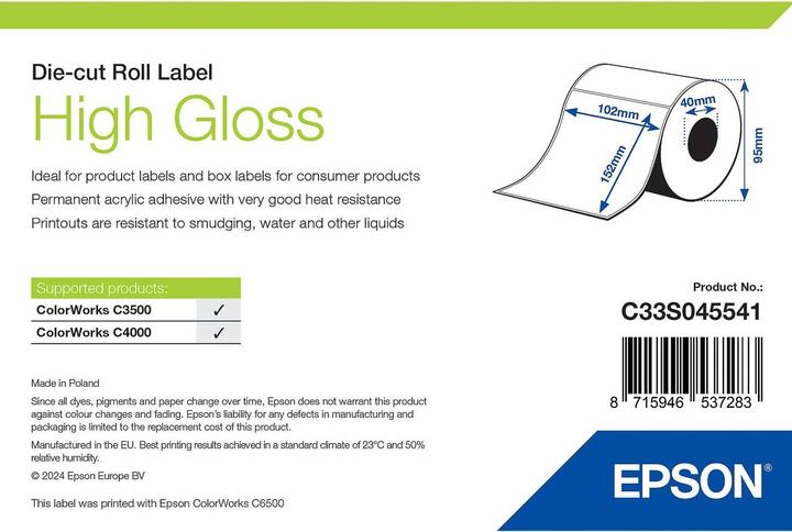 Actual product image Epson High Gloss Label Die-Cut Roll