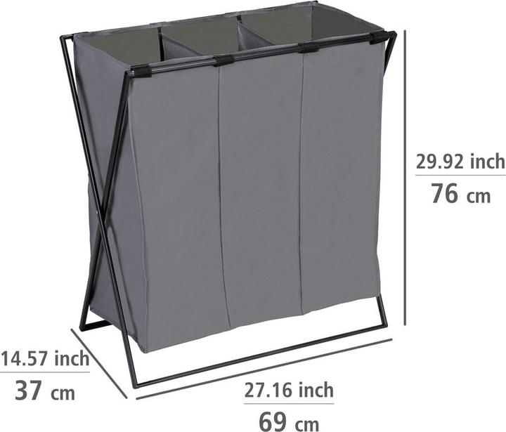 Image du produit Wenko Wäschesammler Mod. Trio XL Grau mit drei Fächern