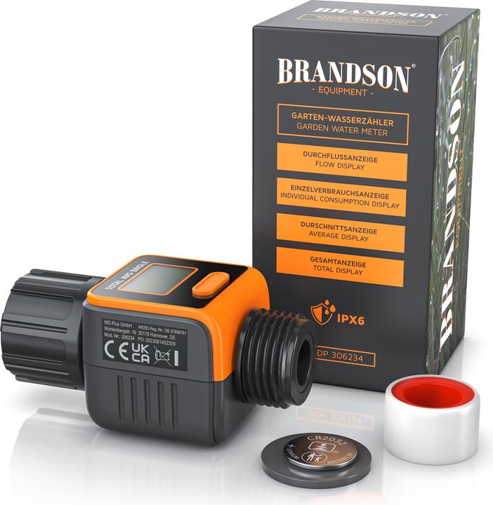 Immagine prodotto Brandson Contatore d'acqua, misuratore di portata digitale da 3/4 di pollice, contatore d'acqua, misuratore (Timer acqua)
