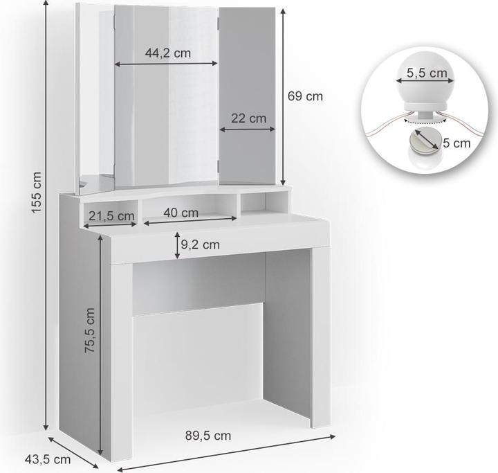Actual product image Vicco Nora with lighting (43.5 x 43.5 x 155 cm)