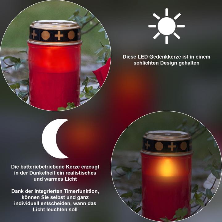 Produktbild Star Trading LED Grablicht mit Timer | Grabkerzen LED mit Batterie | Grabkerze LED 2er Set| Grablich (2 x)