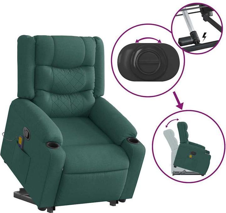 Immagine prodotto VidaXL Poltrona massaggiante con ausilio stand-up in tessuto verde scuro