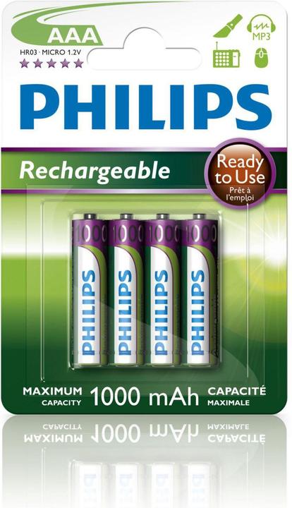 Productafbeelding Philips Oplaadbare batterij AAA 4 stuks (4 Pcs., AAA, 1000 mAh)