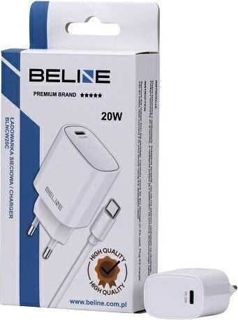 Produktbild Beline Ład. siec. 1x USB-C 20W + kabel USB-C biała /white PD 3.0 BLNCW20C (20 W)