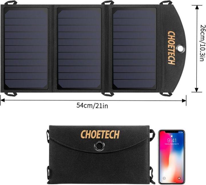 Actual product image Choetech USB solar charger (19 W, 0.48 kg)