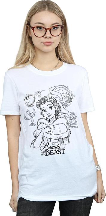 Actual product image Disney Womens/Ladies Beauty And The Beast Collage Sketch Cotton Boyfriend T-Shirt (XXL)