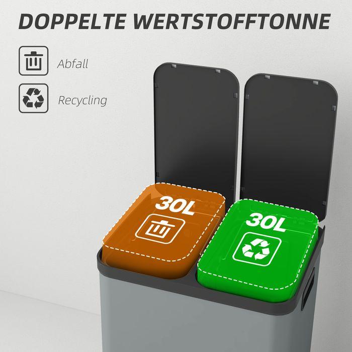 Image du produit Swisshandel24 Mülleimer 2 x 30L Treteimer mit Deckel, Fusspedal, Inneneimer, Metall (60 l)
