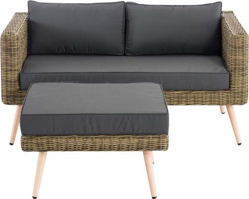 Image du produit Swisshandel24 Canapé 2 places Molde avec pouf en rotin rond natura 40 cm (marron clair), gris fer
