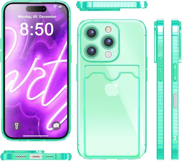 Produktbild Nalia Klar Transparente Neon Silikon Hülle Kartenhalter (Apple iPhone 16 Pro)