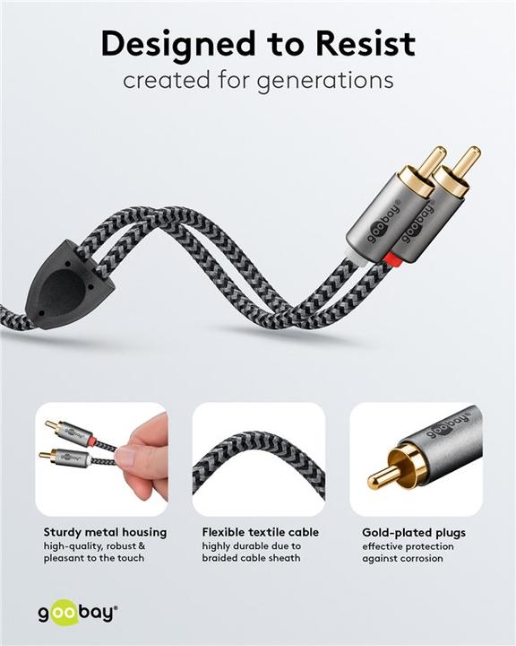 Produktbild Goobay Stereo-Cinchkabel, 1 m, Sharkskin Grey (1 m, Cinch)