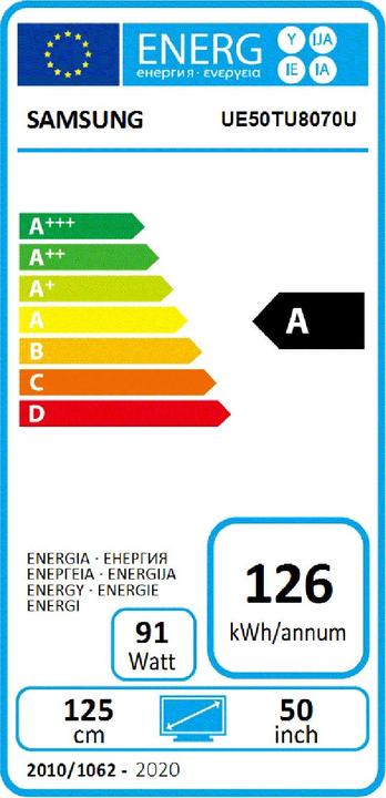 Energy Label Samsung UE50TU8070 (50", LCD, 4K, 2020)