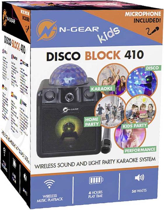 Produktbild N-Gear DISCO410 ( ) Karaoke & Party Bluetooth Lautsprecher mit Discokugel, Lichteffekten & Mikrofon (6 h, Netzbetrieb)