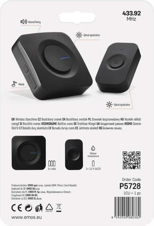 Image du produit Emos Sonnette de porte sans fil (Radio 433 MHz)