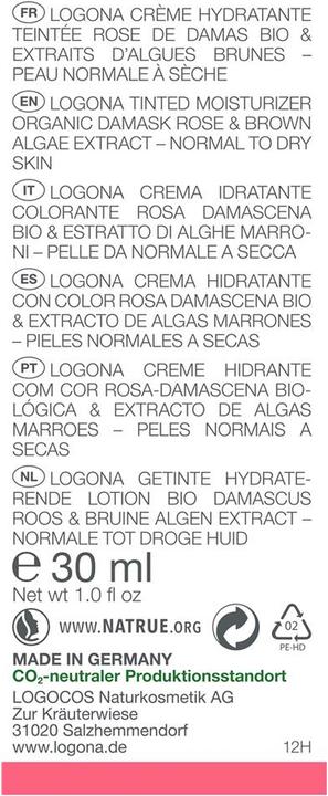 Actual product image Logona MOISTURE LIFT Tinted Moisturizer Organic Damascene Rose Cream (30 ml, Tinted Day Cream)
