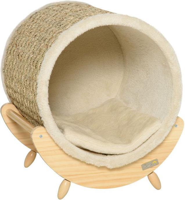 Swisshandel24 Cat cave Cat bed with shelf Cat house Cat hut with scratching pad Indoor pine wood Flanel (Cat)