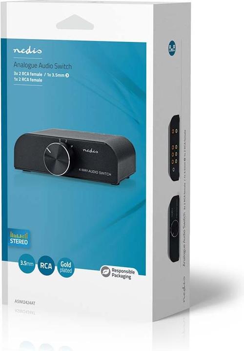 Image du produit Nedis Commutateur audio analogique | 4 port(s) | Connexions - Entrée : 1x entrée audio 3,5 mm / 3x (2 (Analogique -> Numérique)