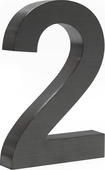 Wiltec Plaque Numéro Maison "2" Arial Anthracite 3D 20cm Acier fin Résistant intempéries Matériel