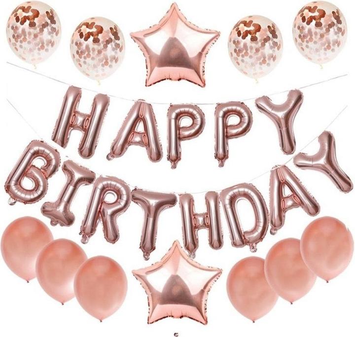 Actual product image Cover-Discount Happy Birthday Balloon Banner Set Pink (25 x)