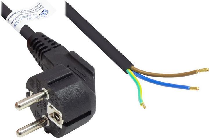 Produktbild Good Connections Netzkabel Schutzkontakt-Stecker Typ E+F (CEE 7/7, gewinkelt) an abisolierte Enden, schwarz, 1,00 mm² (3 m, CEE 7/7)