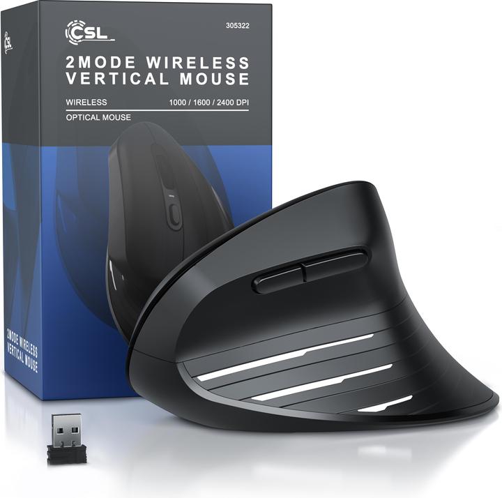 Produktbild CSL ergonomische Maus, Funk, Vertikal, optisch, kabellos, 2,4Ghz & Bluetooth, Armschonend, 2400 dpi (Kabellos)