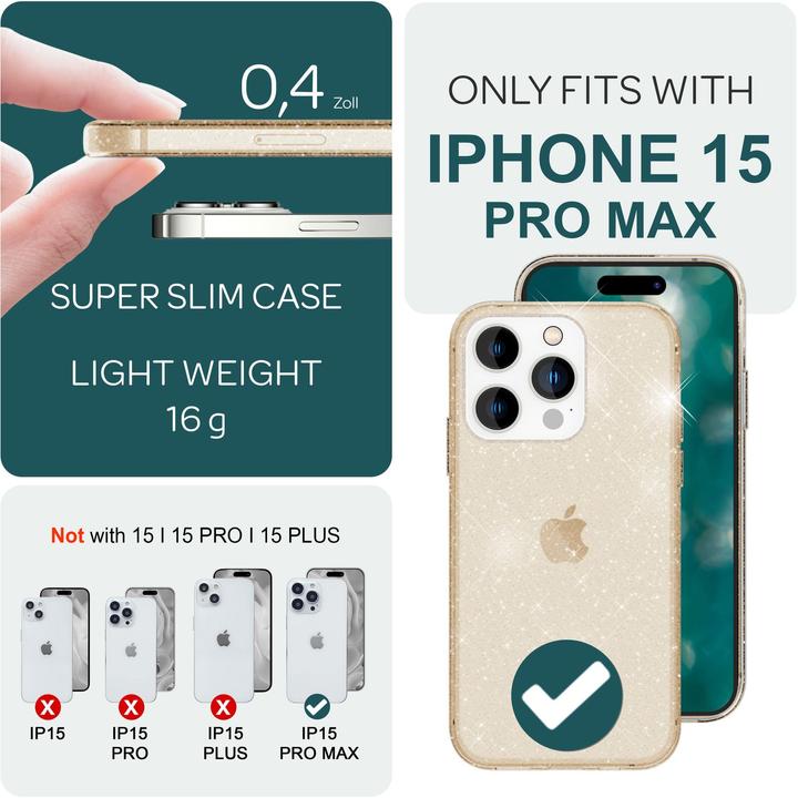 Immagine prodotto Nalia Copertura in silicone trasparente con glitter (Apple iPhone 15 Pro Max)